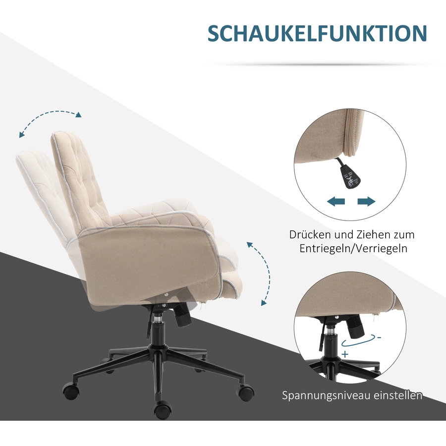 HOMCOM Bürostuhl mit Wippfunktion, aus Webstoff und Polyester, gemütlich beige