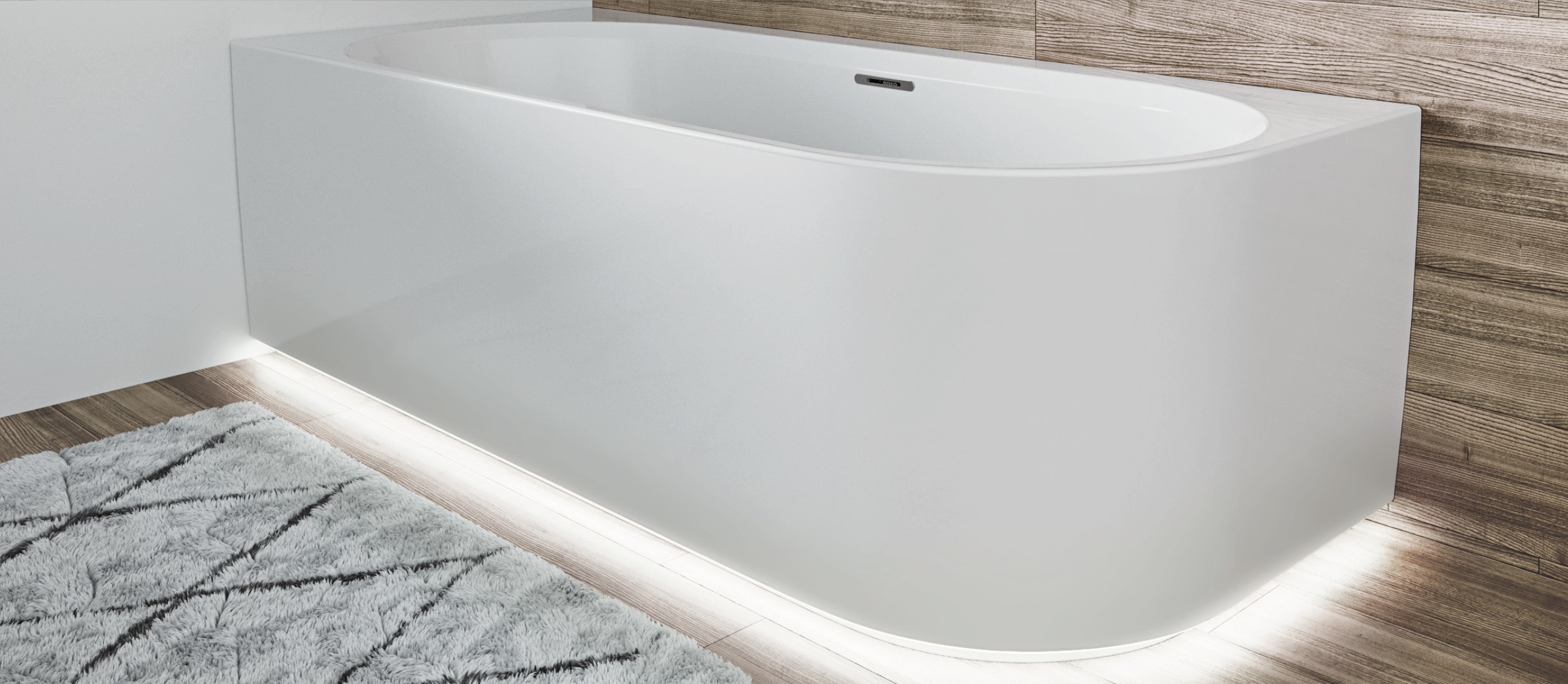 Riho Desire half vrijstaand bad links 184x84cm wit glans met LED strip en Fall overloop