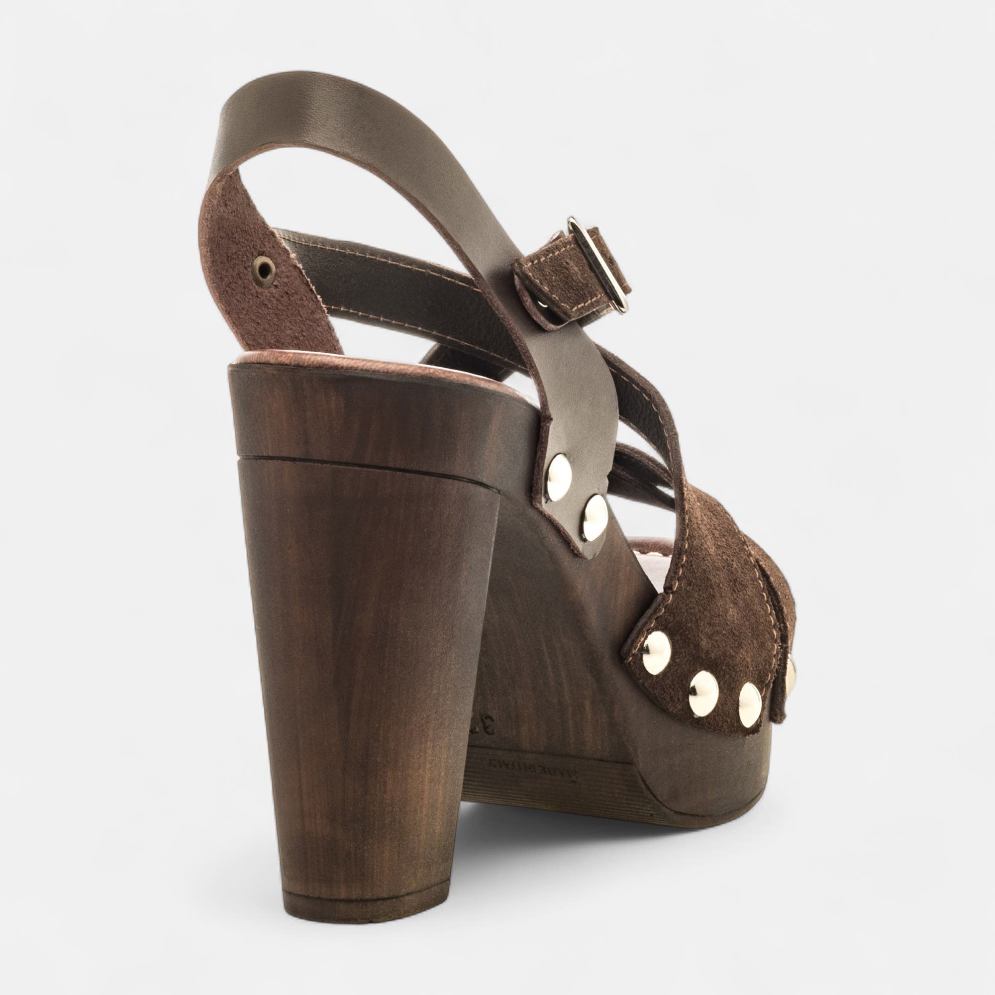 Chaussures semelle bois à talon Femme en cuir marron