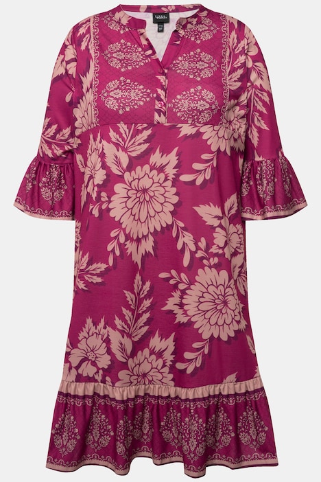 Minikleid, Blüten, A-Linie, V-Ausschnitt, 3/4-Arm