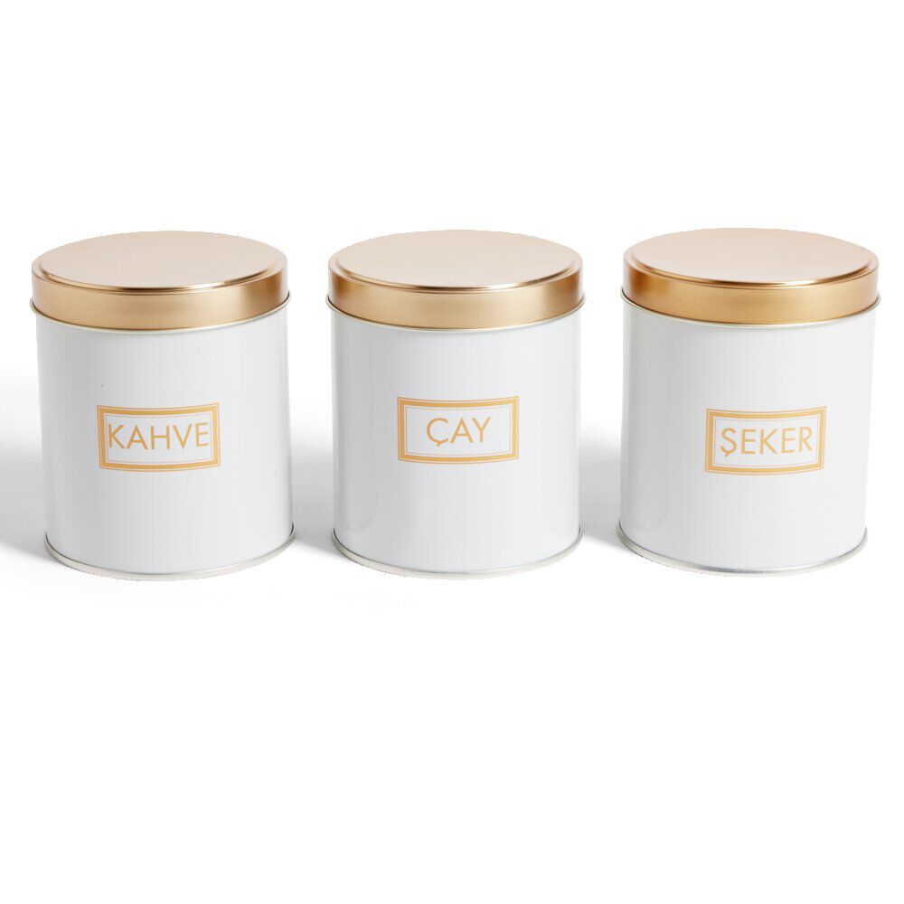 Lot de 3 pots à épices acier blanc et doré Ø9,9xH11,4cm