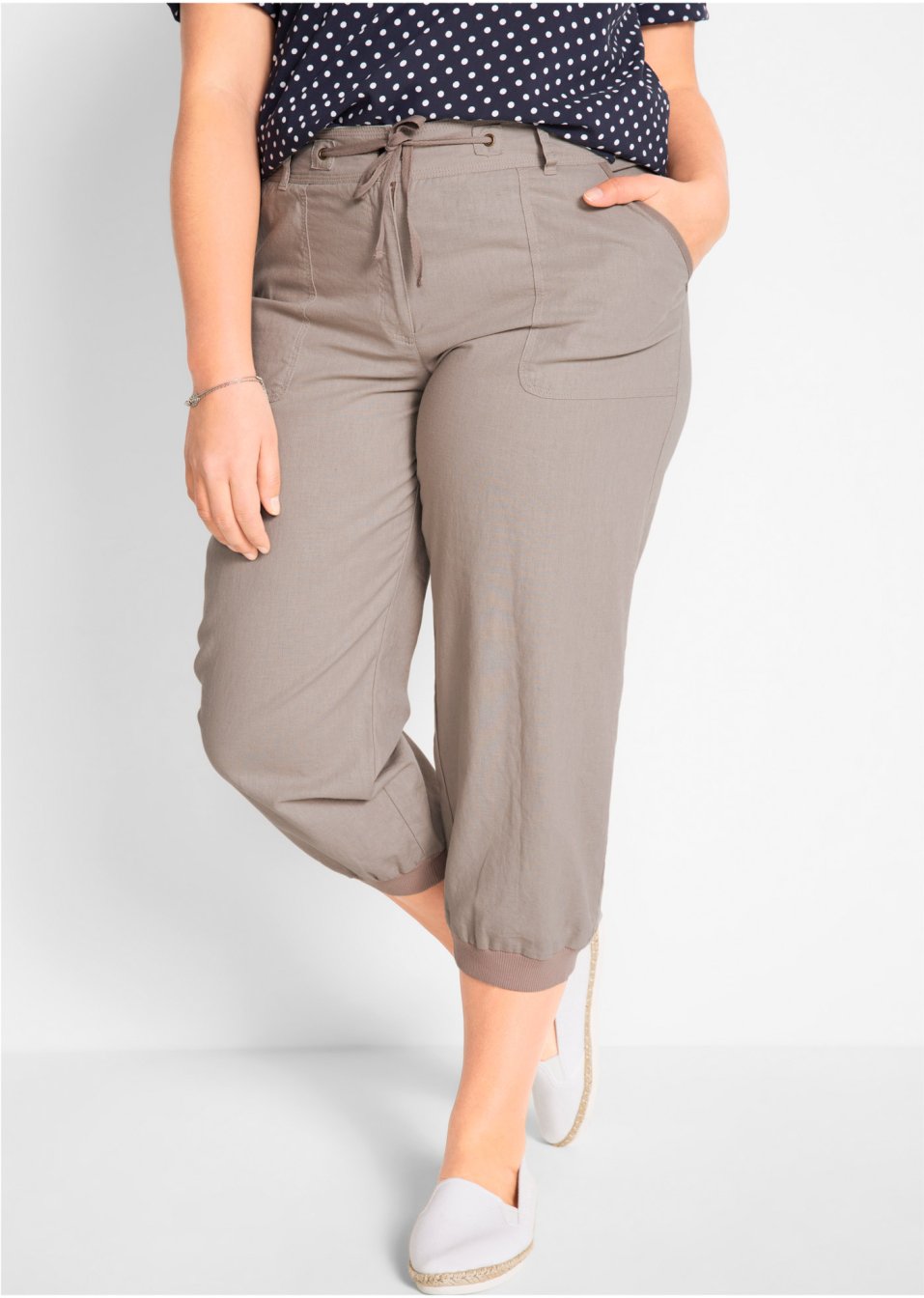Pantalon en lin 3/4 avec taille confortable, Loose-Fit