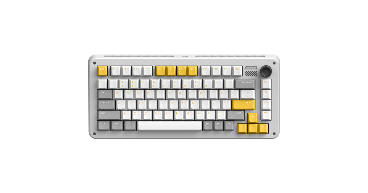 IqunixZX75 Gravity Wave Wireless Mechanical Keyboard, gaming toetsenbord  (Grijs/geel, US lay-out, Gateron Red, RGB leds, 75%, Hot-swappable, Double-shot PBT, 2.4GHz | Bluetooth 5.1 | USB-C)