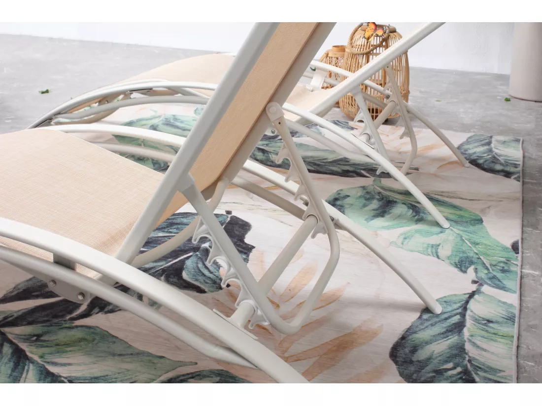 Lot de 2 transats en aluminium et toile PVC écru/blanc BAHIA