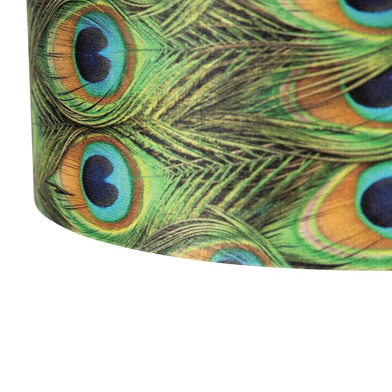 Hanglamp zwart met velours kappen pauw met goud 35 cm 2-lichts - Blitz