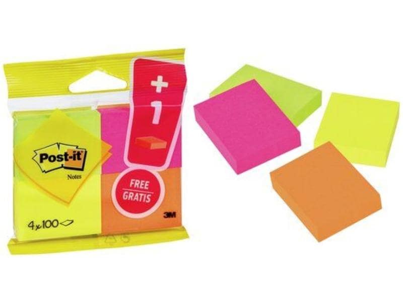 Post-it Notizzettel Post-it 5.1 x 3.8 cm, 4 Blöcke à 100 Bl Post-it Haftnotizen farbig im Vorteilspack