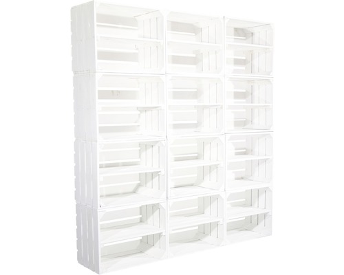 Vintage witte fruitkist met middenplank, 50x40x30 cm, set van 3