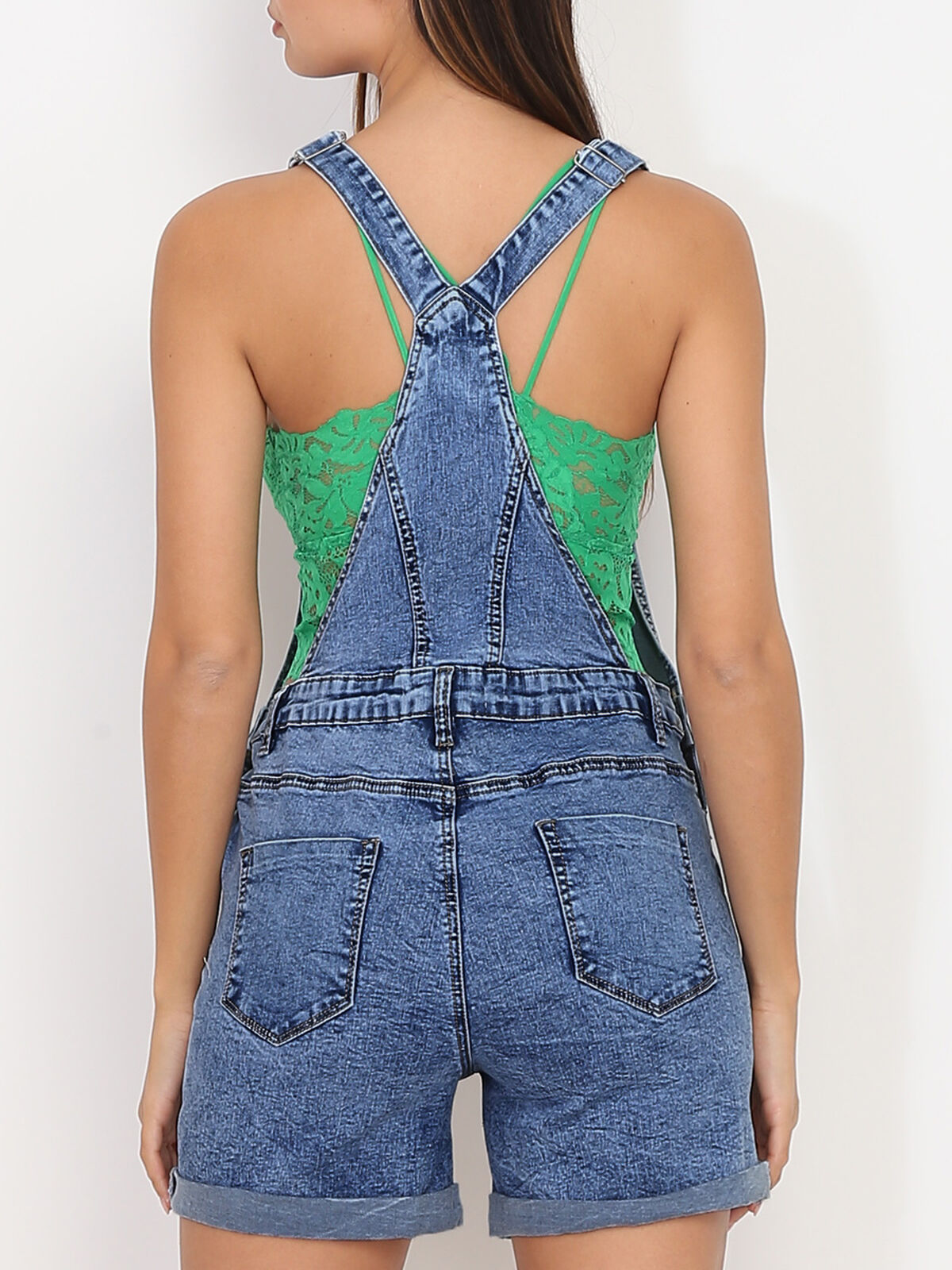 Salopette short retroussé- Bleu foncé