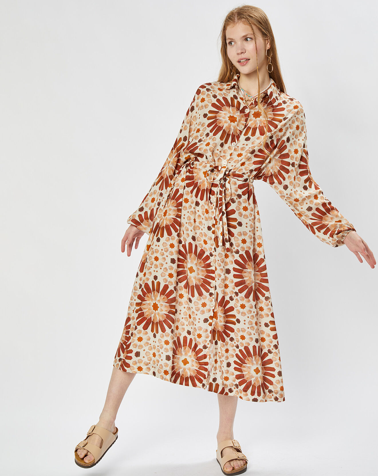 Stella Forest Robe Chemise longue Charlie imprimée terracotta