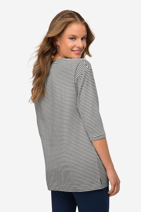 T-Shirt, Streifen, Sandbank Print, V-Ausschnitt, OEKO-TEX