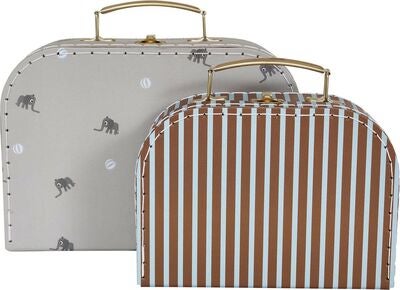 OYOY Mini Suitcase Elephant & Stripe Oppbevaringsveske, Pale Blue