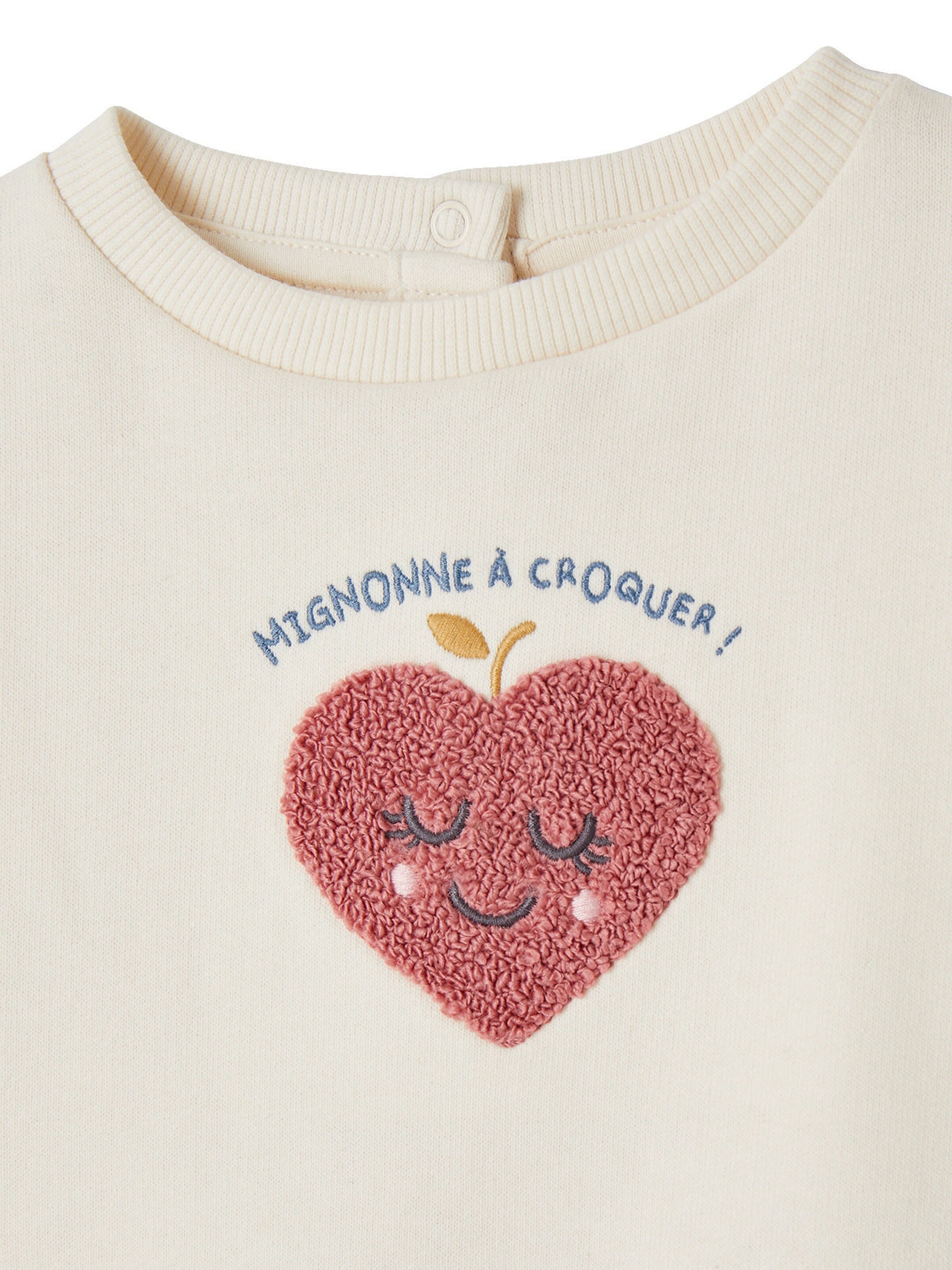 Vertbaudet Baby Sweatshirt mit Frottee-Herz und Recycling-Polyester wollweiß