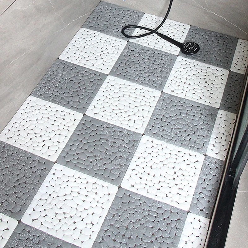(30x30cm) Anti-Rutsch Dusch Matte Badewannen Einlage Klick Fliese in Stein Optik - Weiss