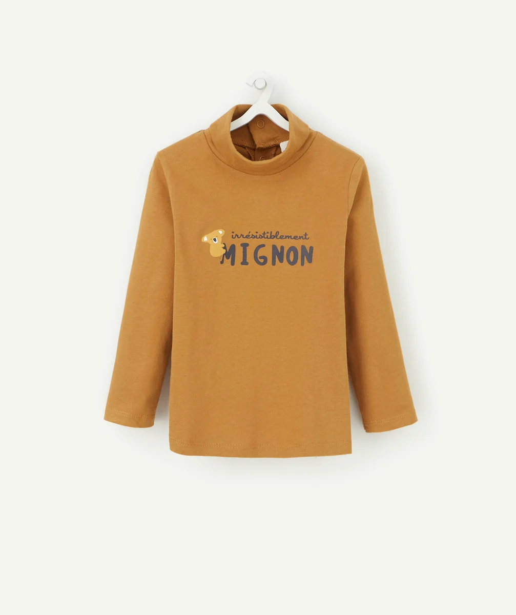 SOUS-PULL CAMEL COL ROULÉ BÉBÉ GARÇON AVEC MESSAGE