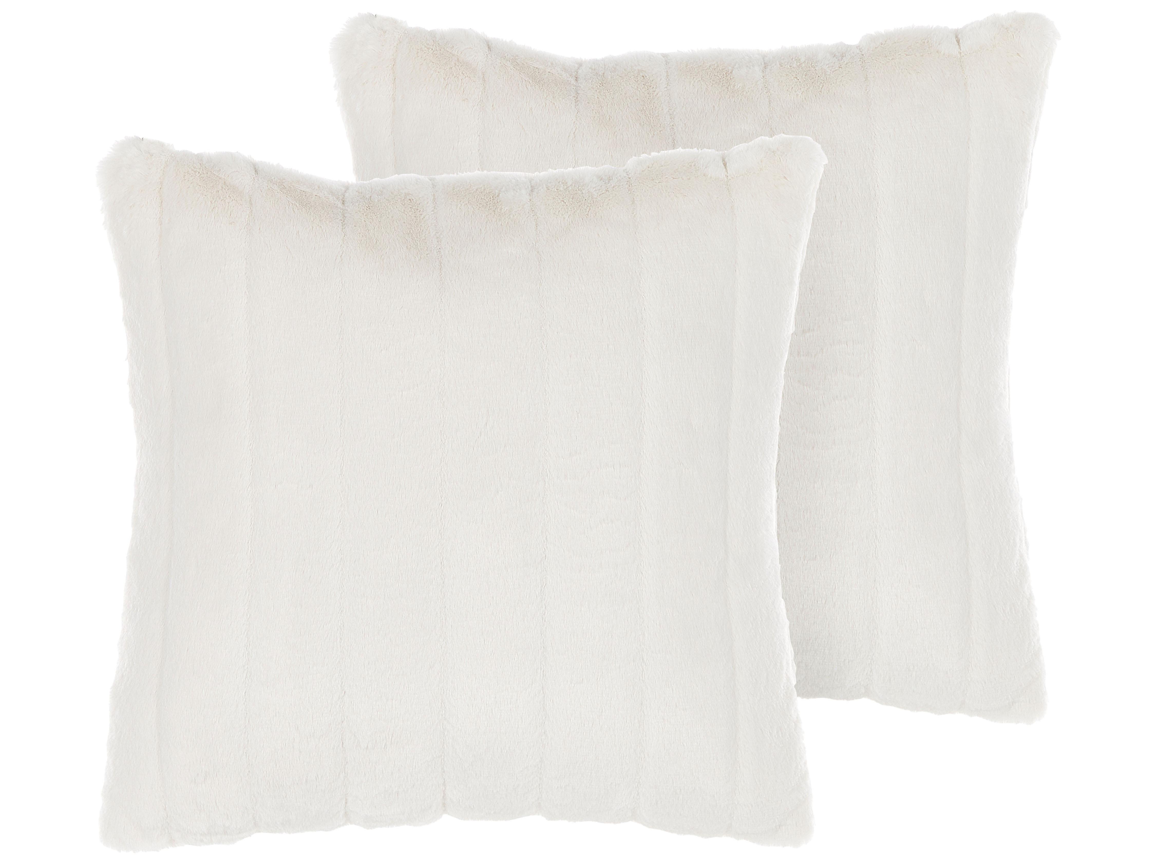 Set van 2 sierkussens PUMILA Nepbont 45 x 45 cm Wit effen