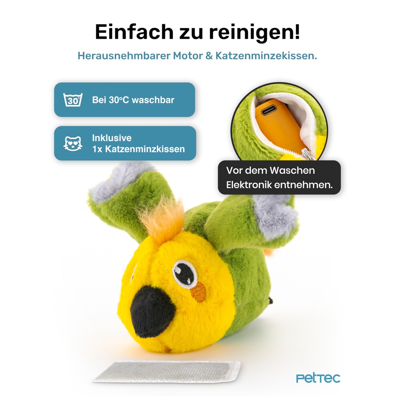 PetTec interaktives Plüschtier für Katzen - Papagei