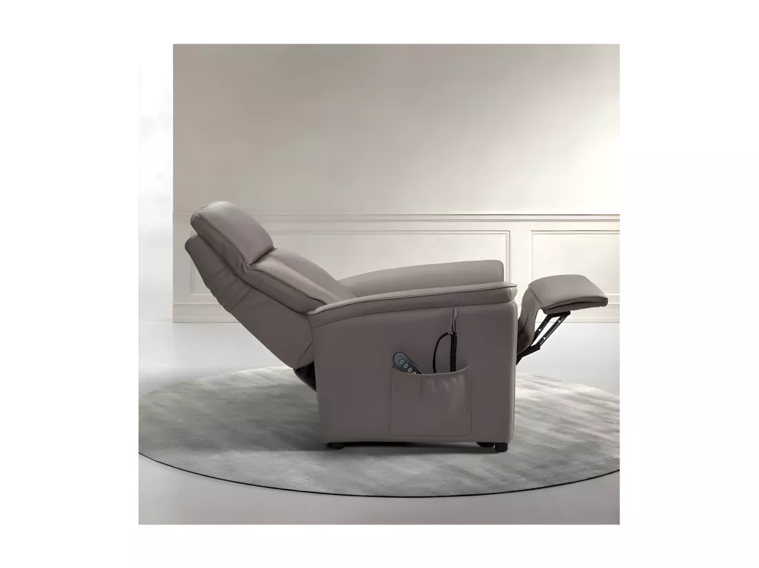 Fauteuil Relax électrique releveur Cuir Taupe - SAYA