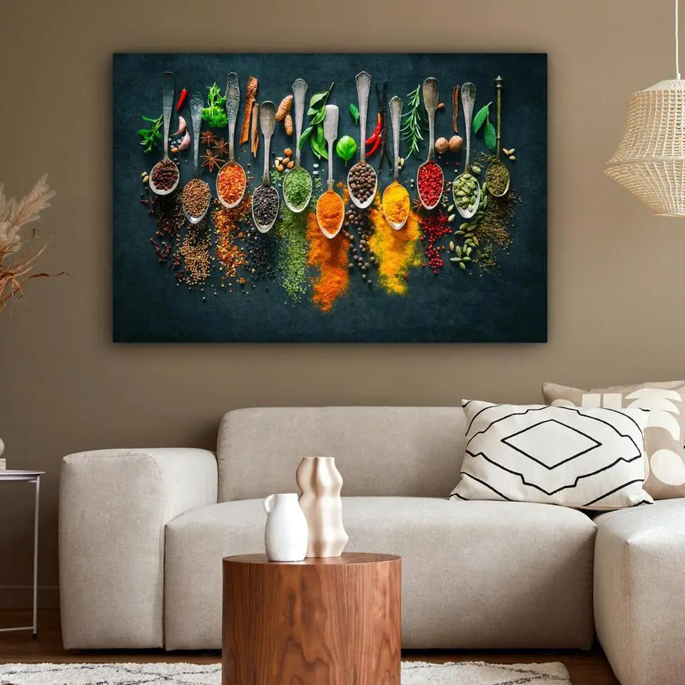 MuchoWow Canvas Schilderij 120x80cm Kruiden Specerijen Lepels
