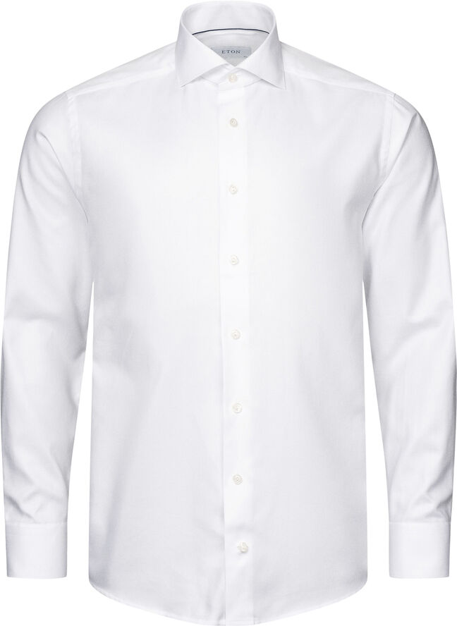 ETON Slim Fit White Melange Semi Solid Fine Twill Shirt Hvid
