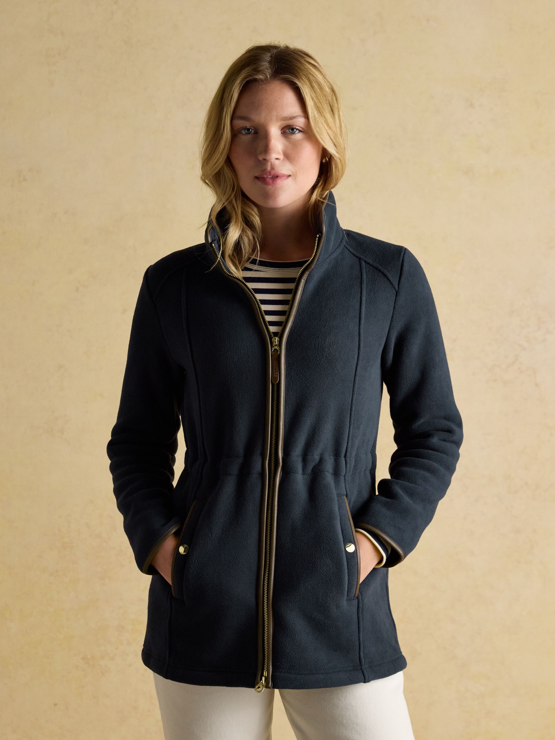 Marineblauw - Heritage fleece met doorlopende rits