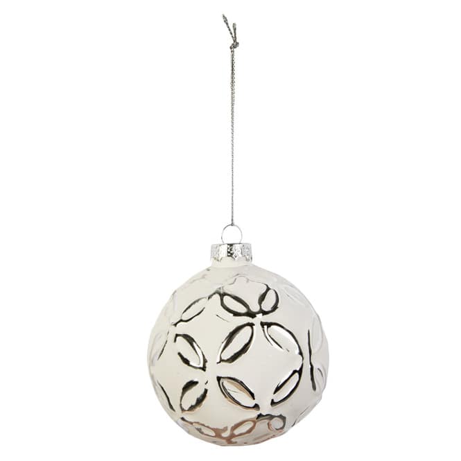 Christbaumkugel - weiß/silber - aus Glas - Ø = ca. 8 cm - 1 Stück