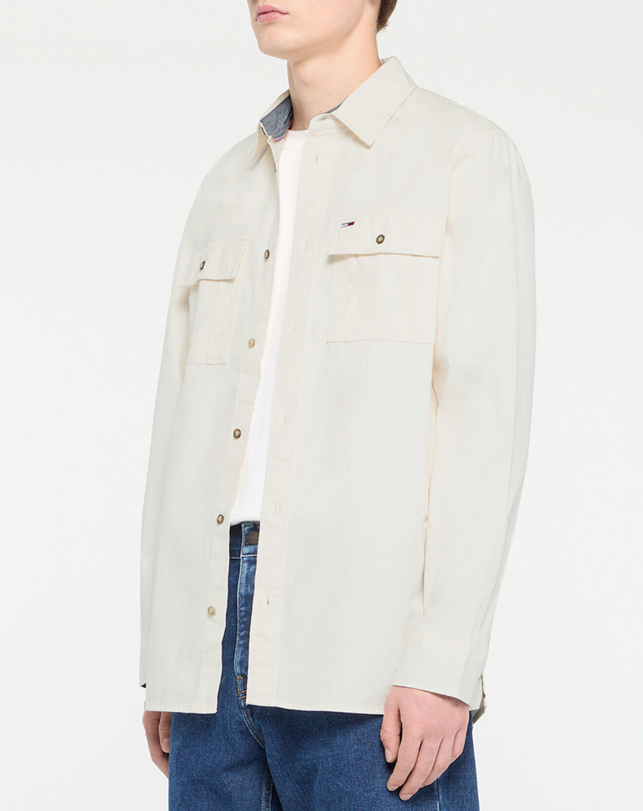 Tommy Jeans Surchemise ample 100% Coton Bio Essential Twill blanche