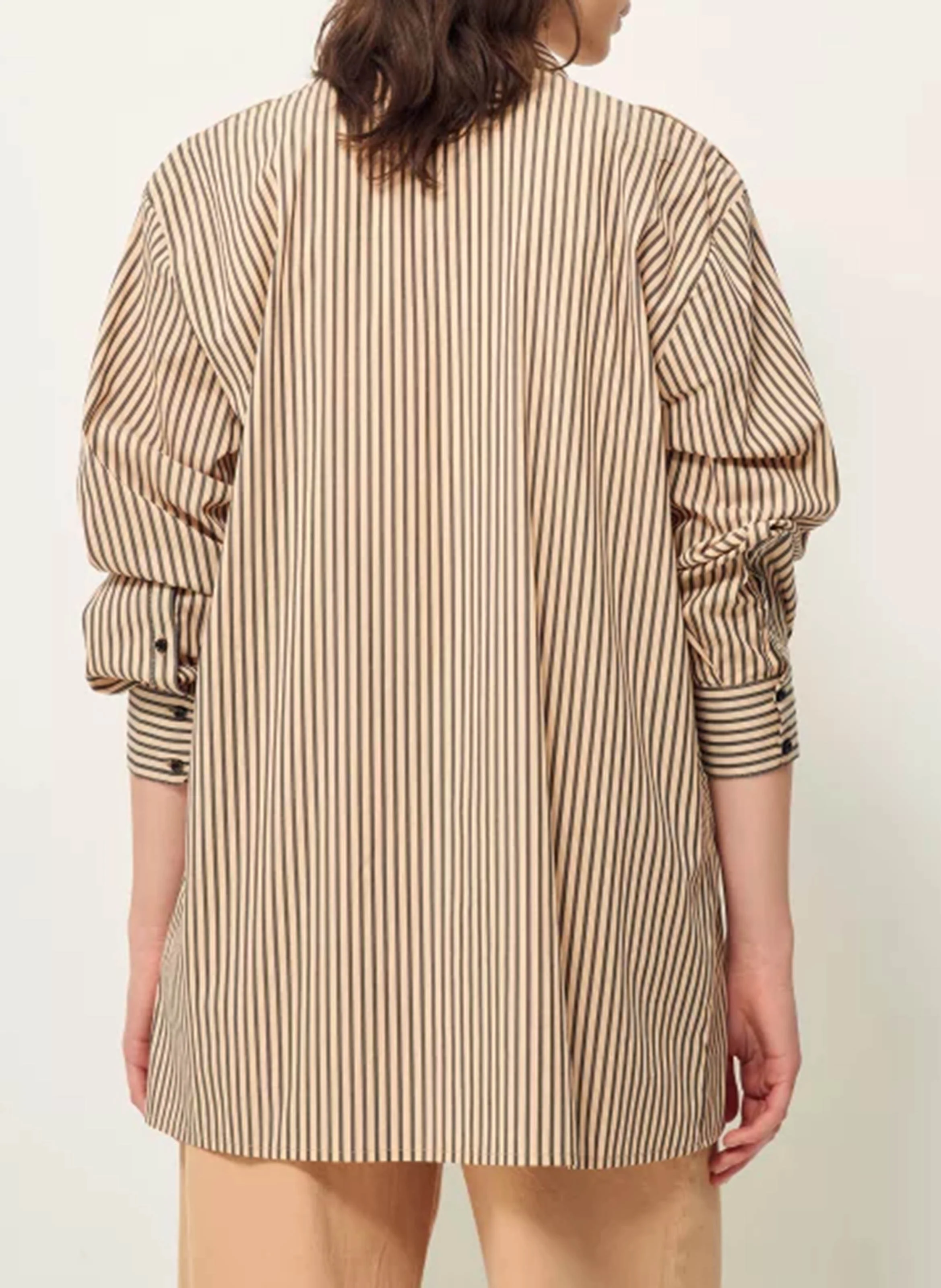 EMITA - Chemise longue col classique à rayures en coton mélangé | Rose