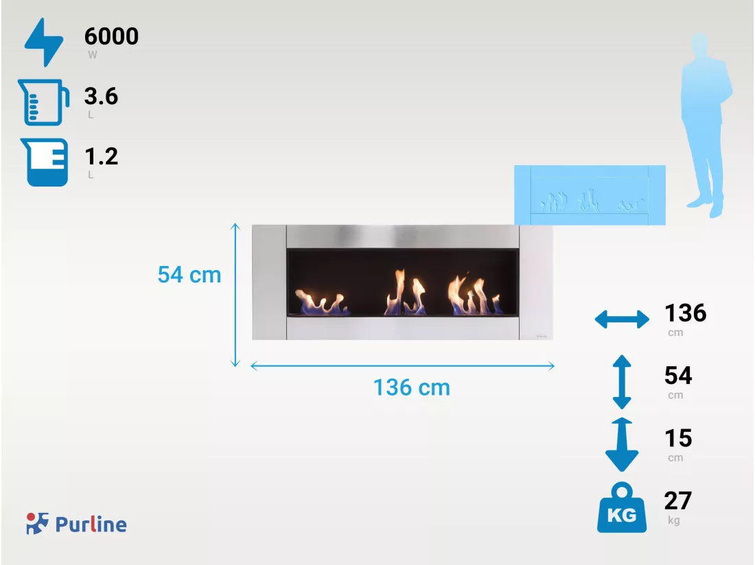 Cheminée à l'éthanol en acier inox et 3 feux