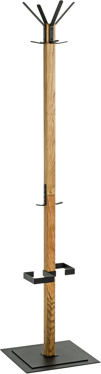HAKU Möbel Garderobenständer, eiche, schwarz, Massivholz, Metall Standgarderobe - Maße: B 40 x H 180 x T 40 cm, Style: Modern