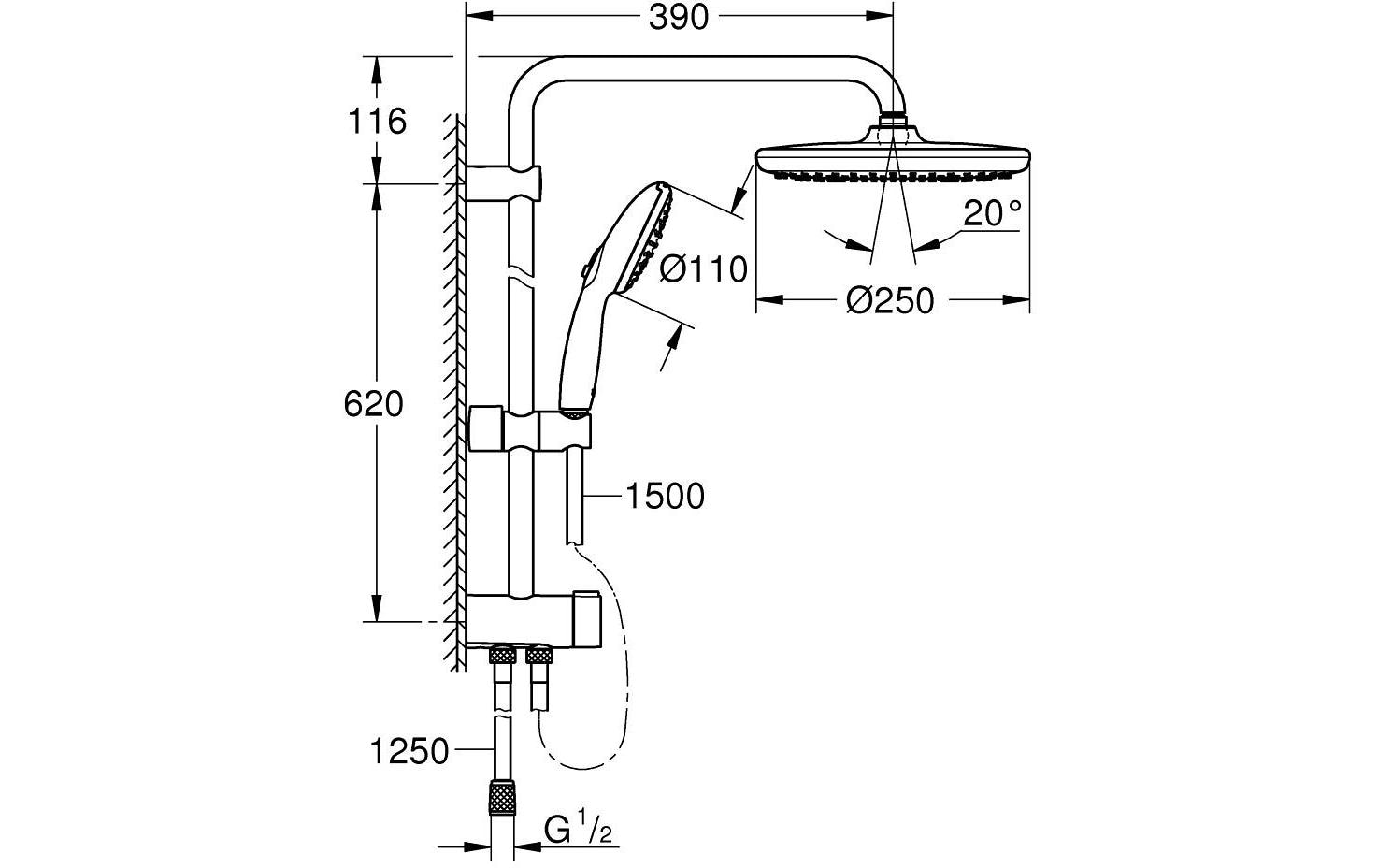 Duschsystem Vitalio Start 250 Chrom<br>Wassersparende Duschsäule inkl. Umsteller