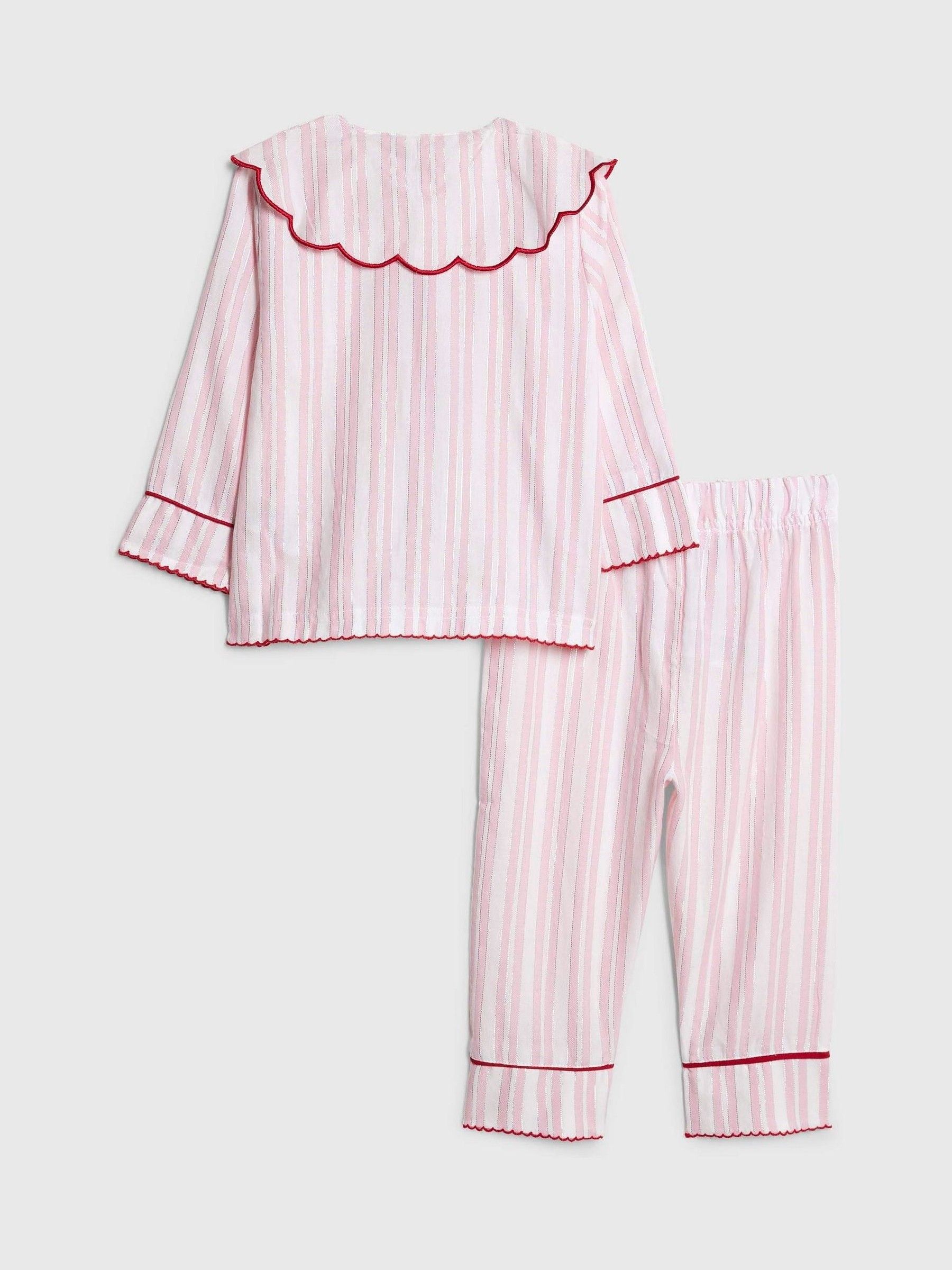 River Island Younger Girls Long Sleeve Stripe Scallop Collar Pyjamas