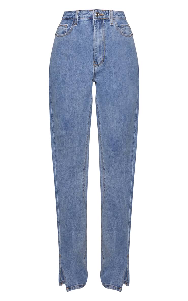 Délavage Vintage Jean Taille Haute Délavage Vintage Ourlet Fendu Coupe Longue