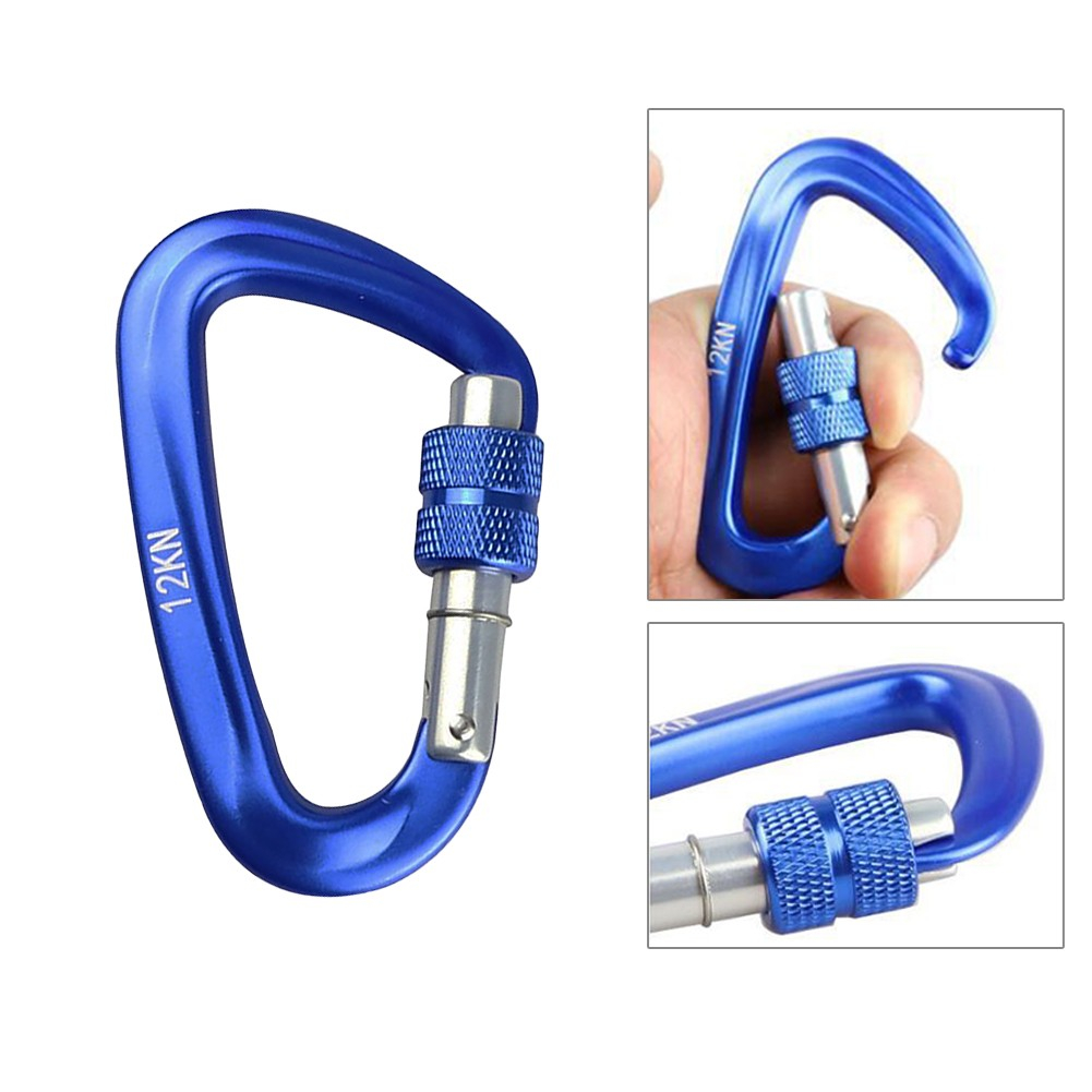 (2er Set) Aluminium Karabiner Haken D-Schnalle   Schraubverschluss - Blau / Schwarz