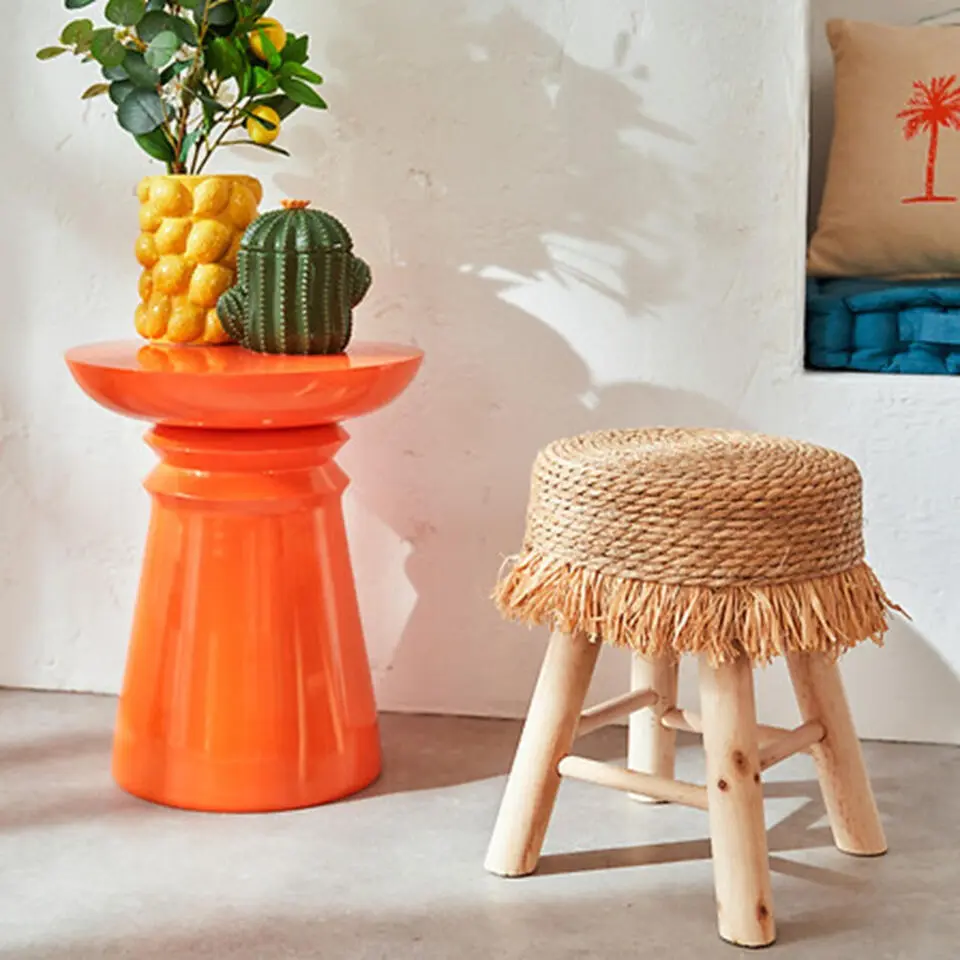 Atmosphera Bijzet krukje model Yucatan - beige - H40 cm