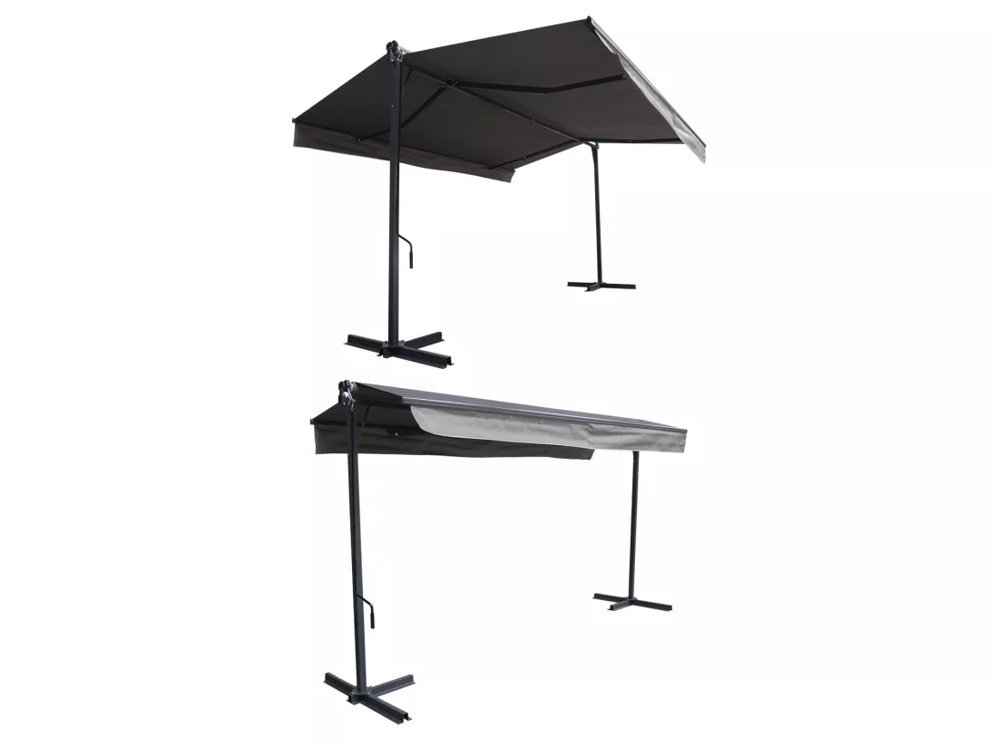 Store double pente FRENE sur pieds 3,95 x 3 m - Toile grise et structure grise - HAPPY GARDEN