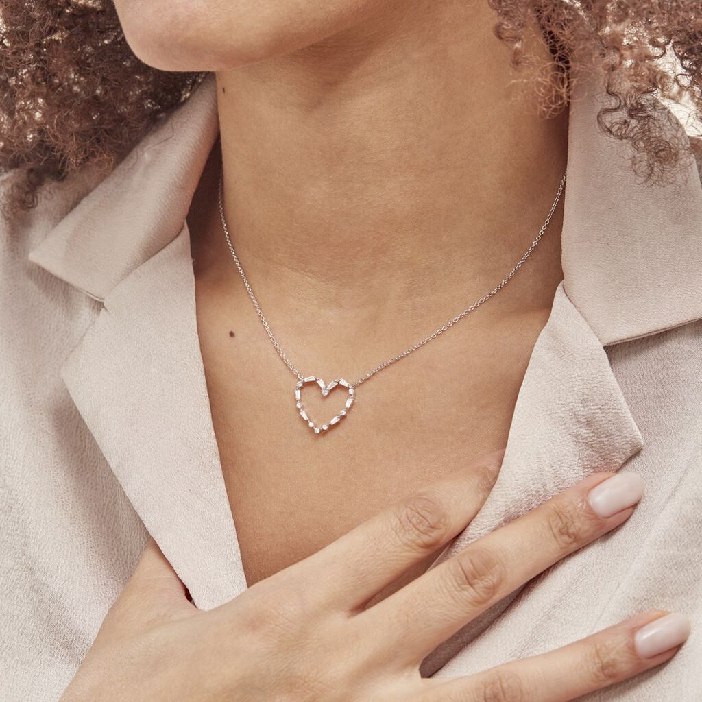 Collier Argent Gaucher Oxydes De Zirconium
