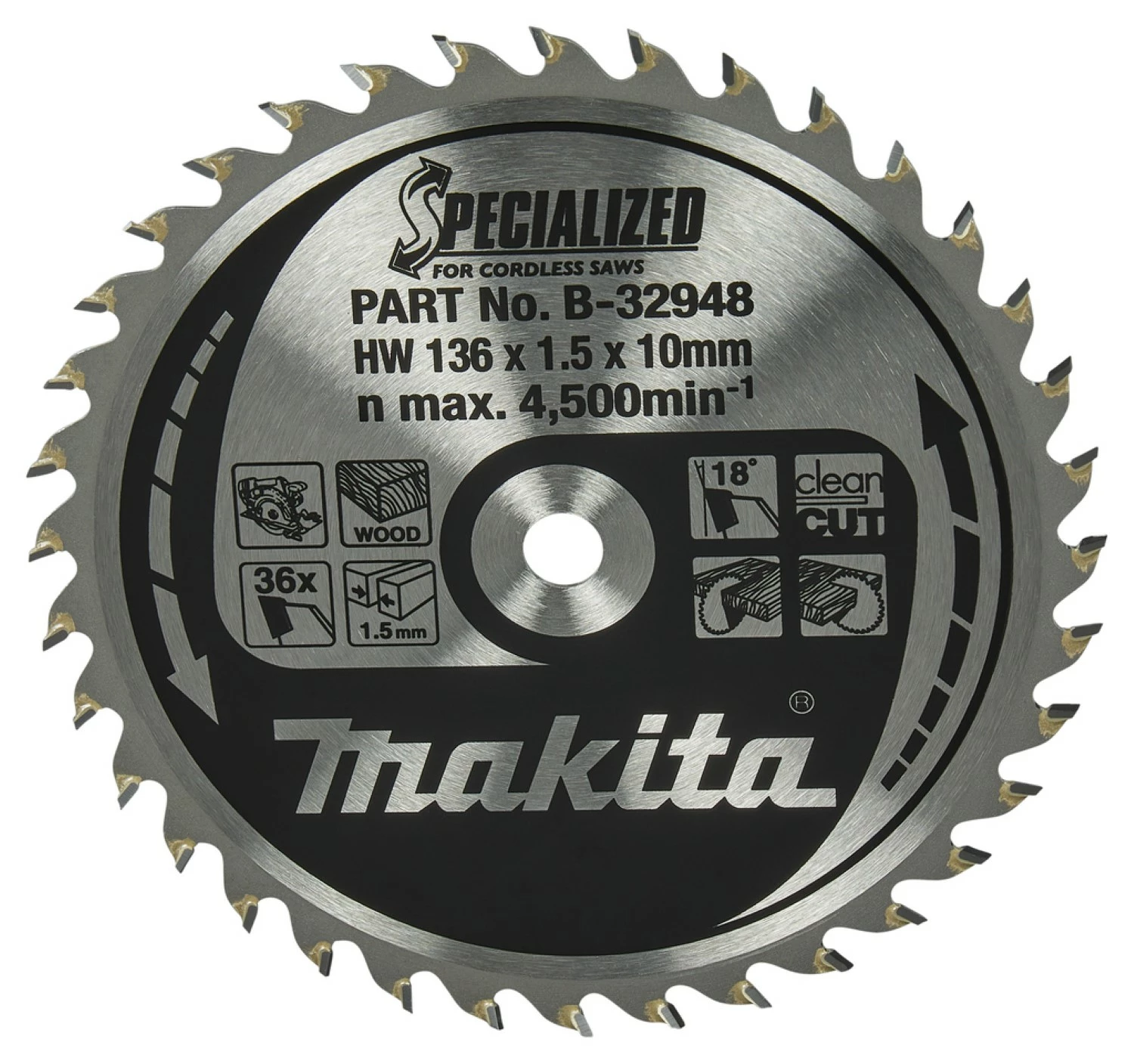 Makita B-32948 Specialized Cirkelzaagblad - 136 x 10 x 36T - Hout