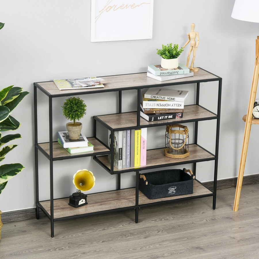 HOMCOM Standregal im industriellen Stil Eiche, schwarz