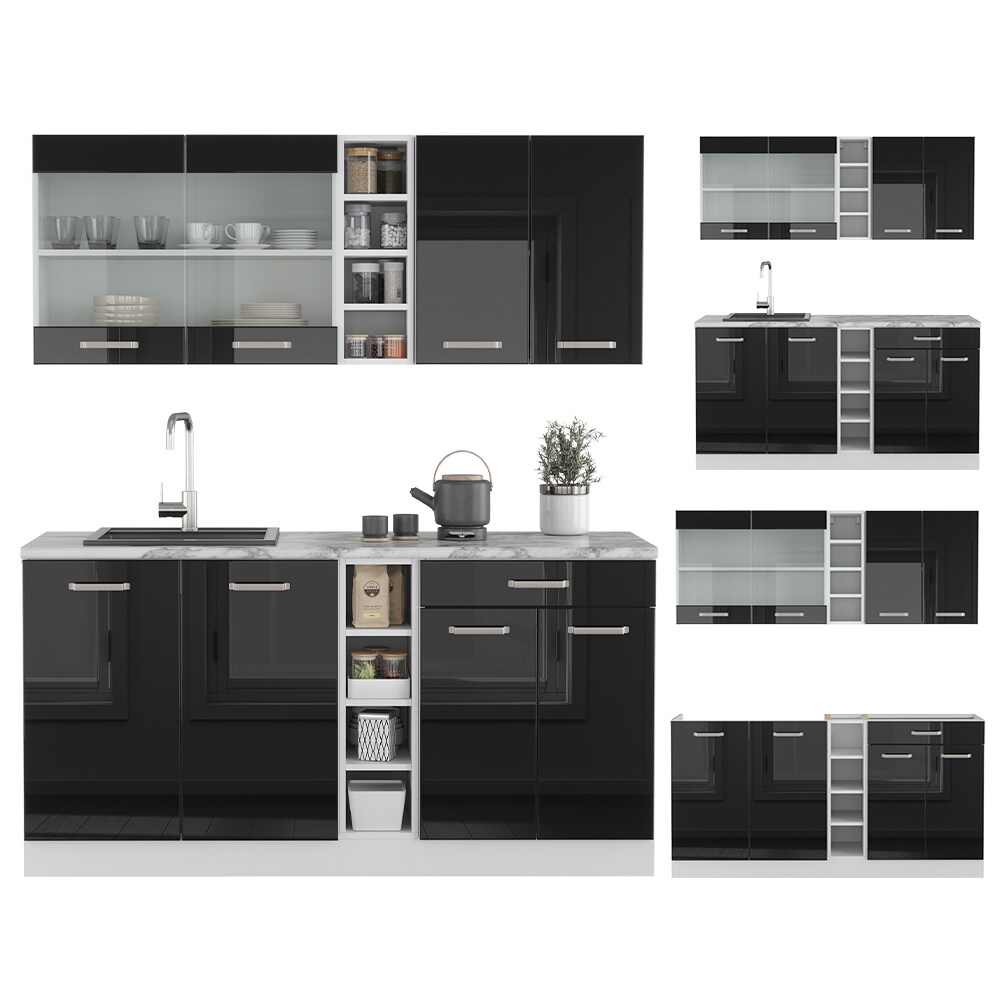 Vicco Küchenzeile R-Line Solid Weiß Schwarz 160 cm modern Küchenschränke Küchenmöbel