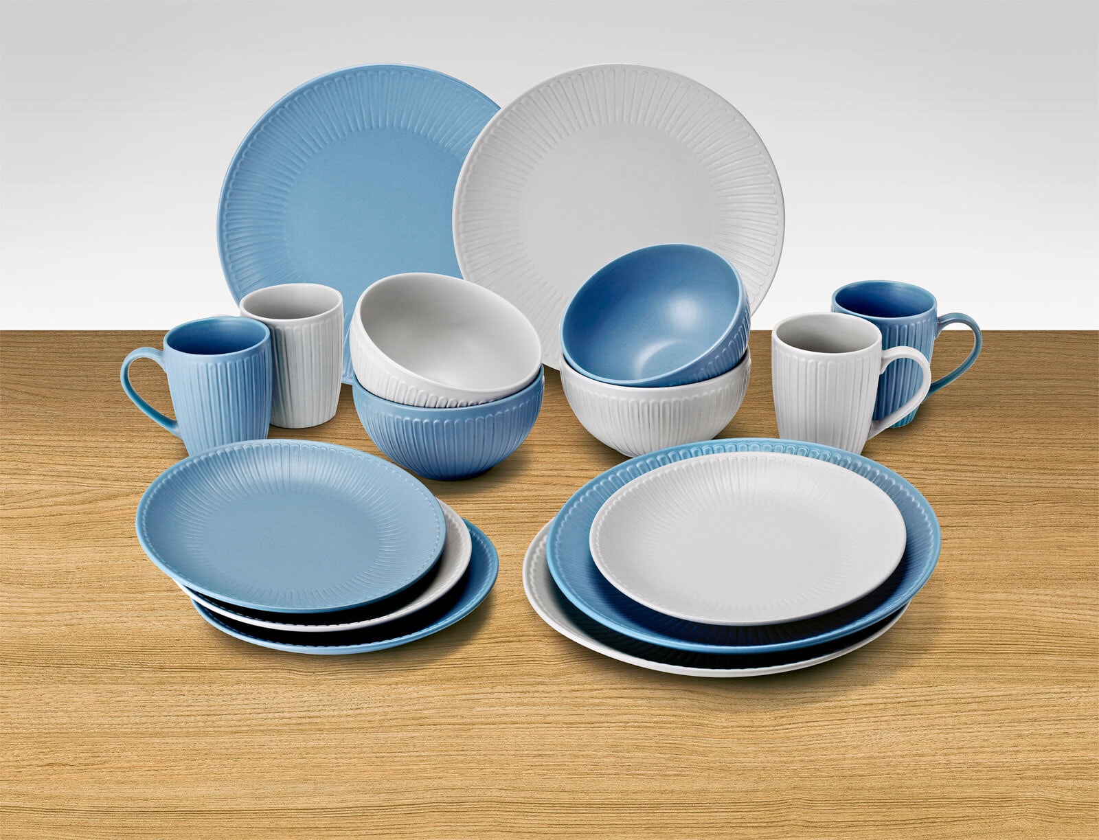 Kombiservice Leif 16 tlg. Steingut grau blau