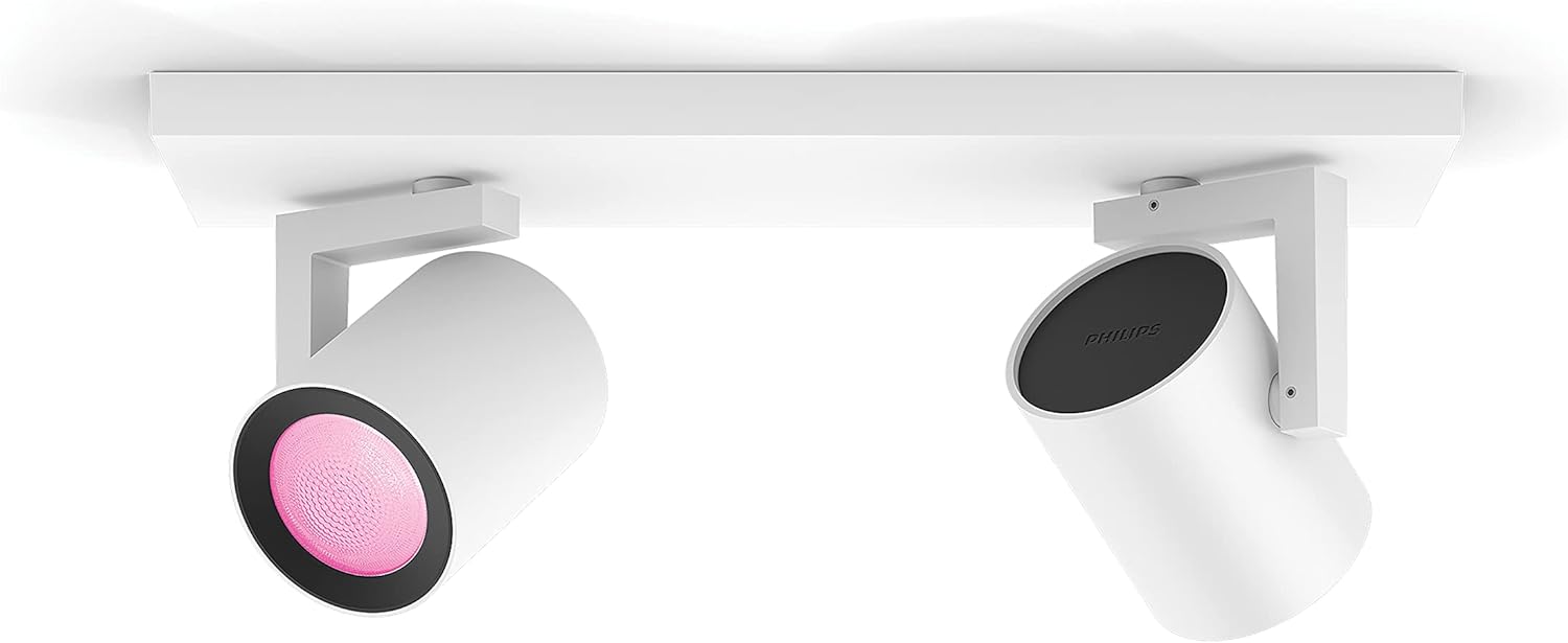 Philips Hue White & Color Ambiance Argenta Deckenlampe mit 2er Spot (1.050 lm), dimmbare LED Spots mit 16 Mio. Farben, smarte Lichtsteuerung über Sprache und App, weiß, neue Generation