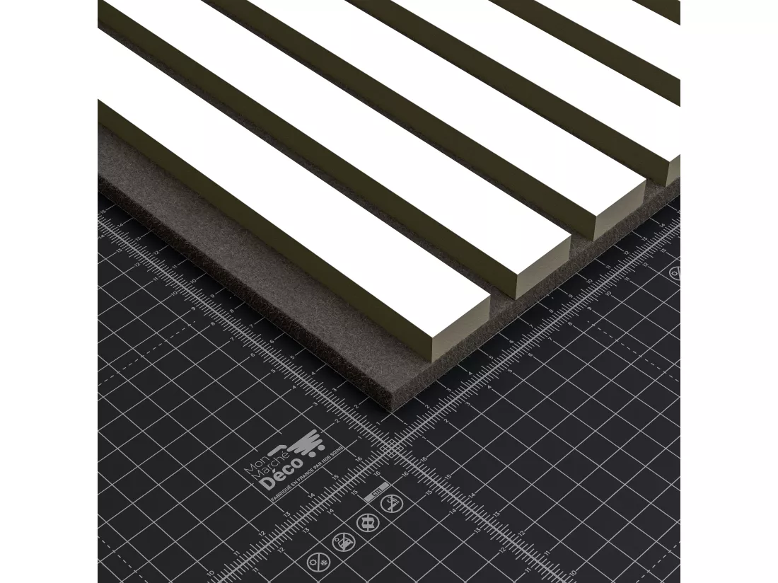 Lot de 2 Panneaux Tasseaux Bois - Blanc Feutre Noir - 2,88 m², 2400 x 600 mm, Mon Marché Déco