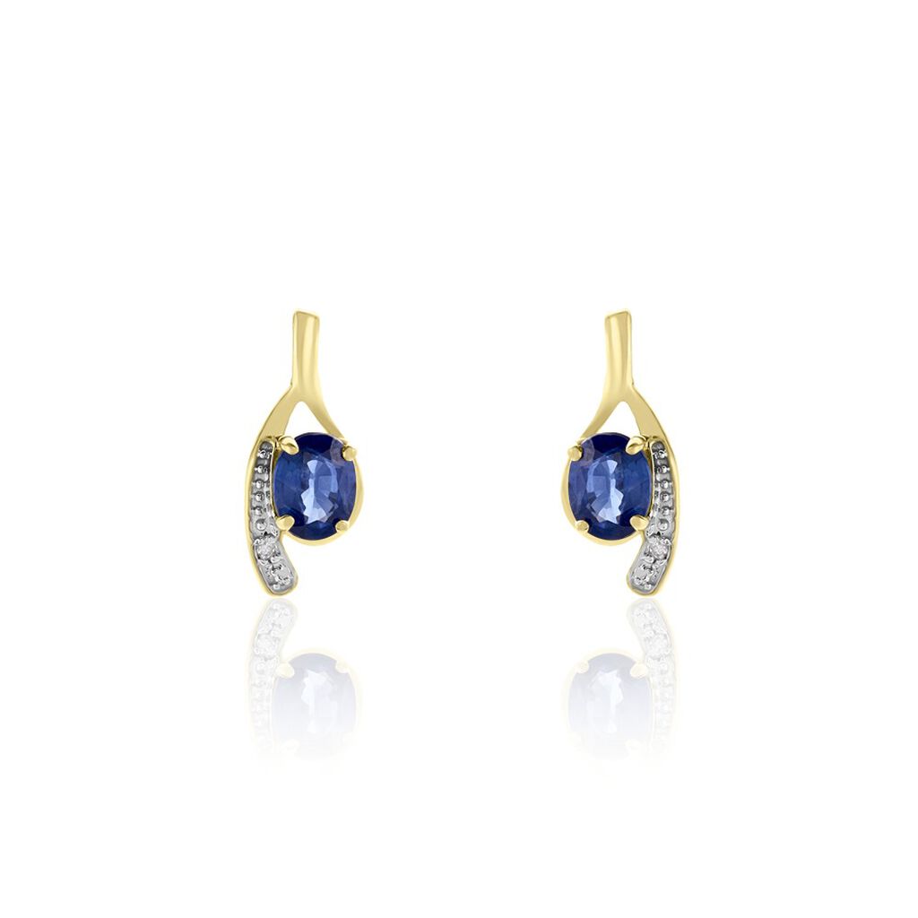 Bijoux D'oreilles Emotion Or Jaune Saphir Diamant