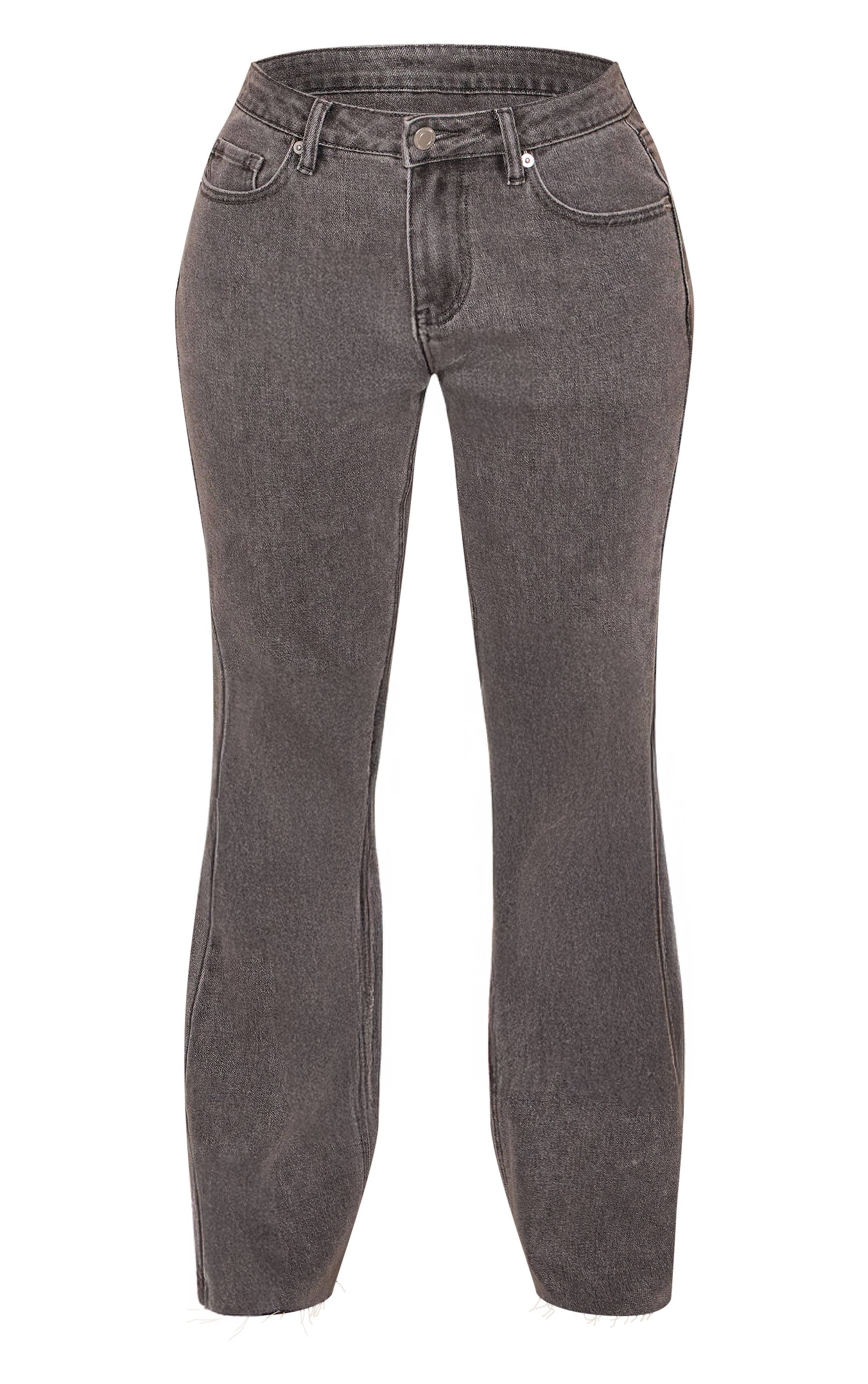 Washed Grey Jean Évasé Taille Basse Stretch