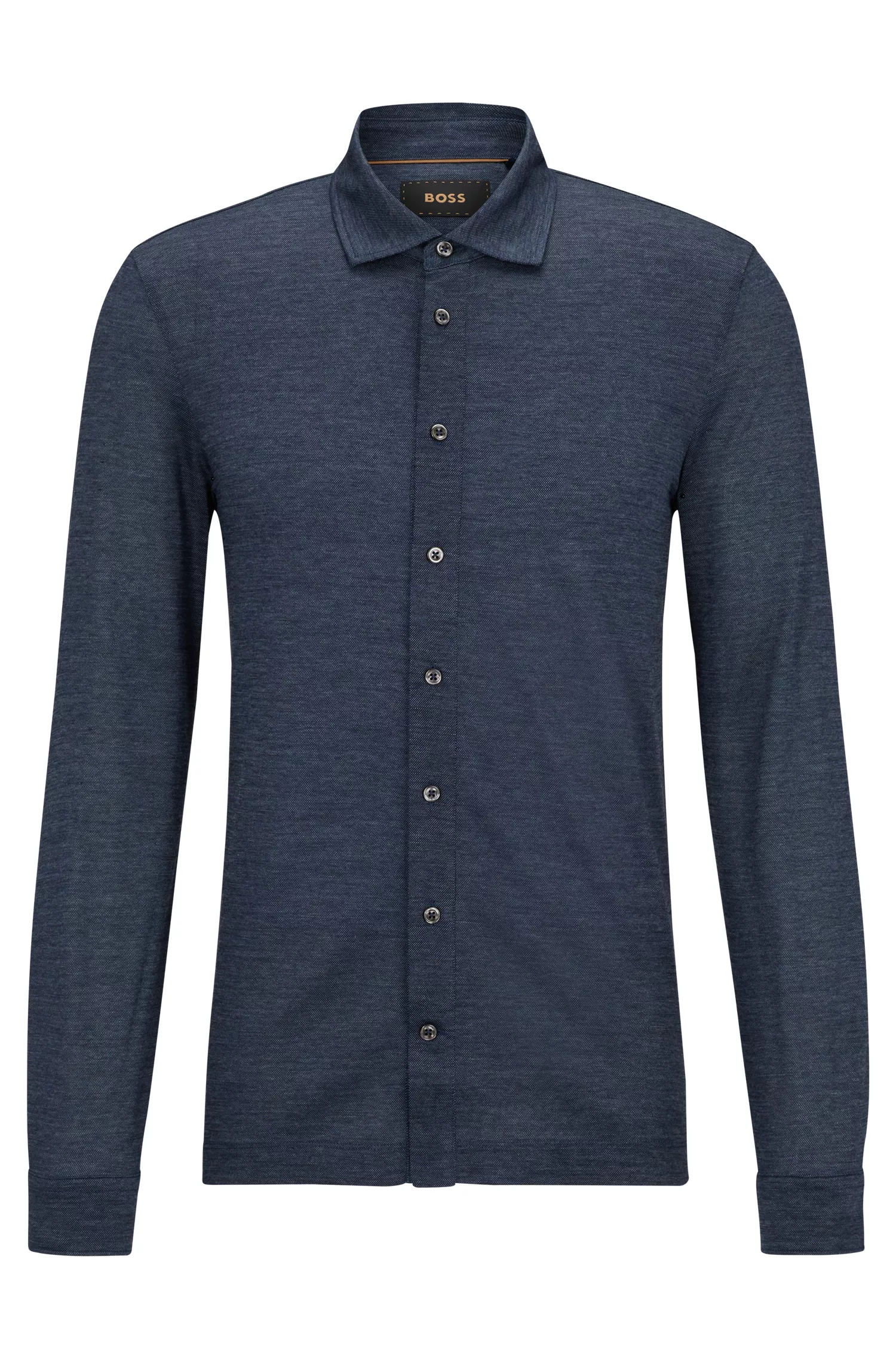 Camisa BOSS Camel de corte regular em malha de seda e lã.