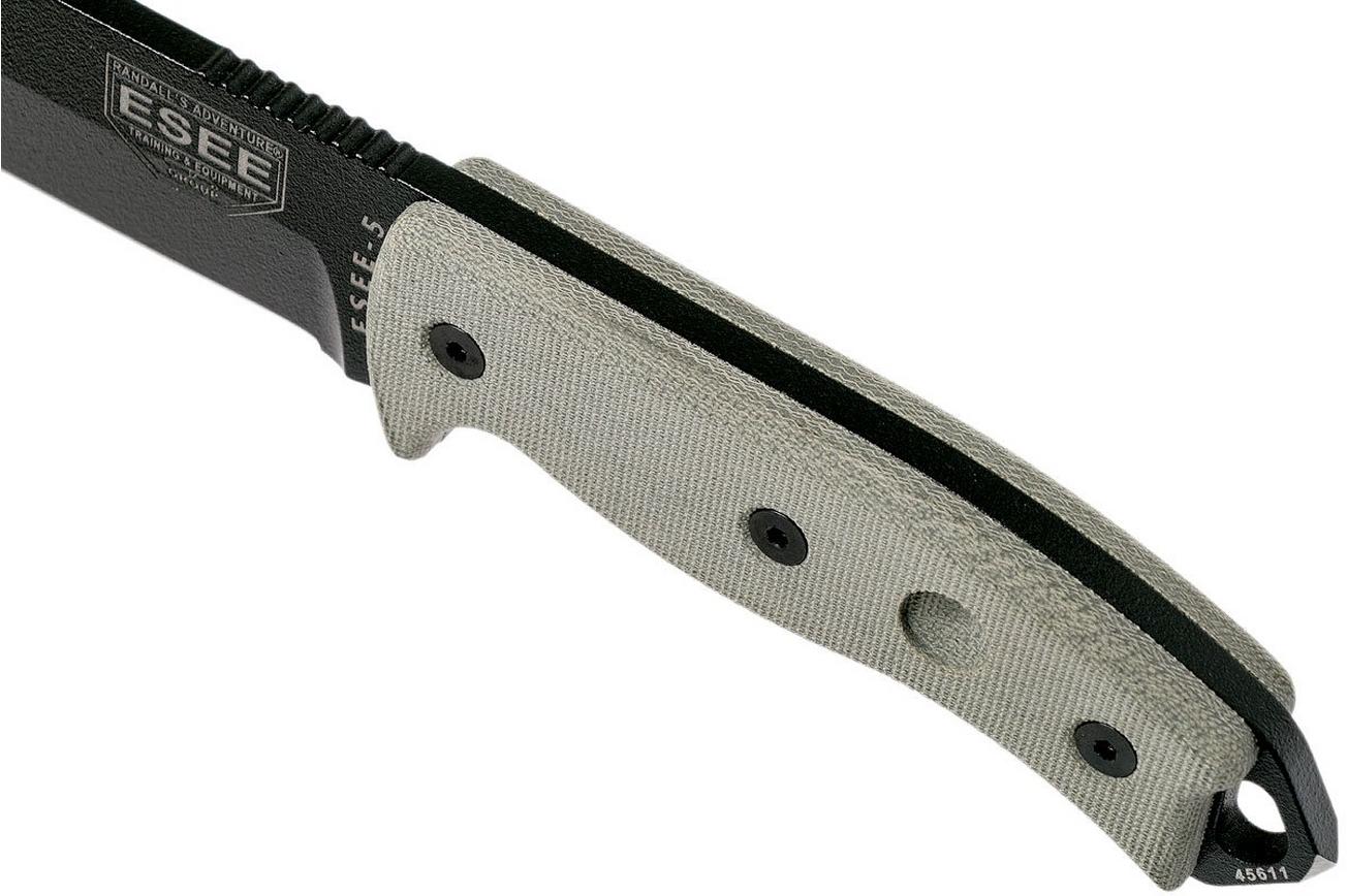 ESEE Model 5 black blade, desert tan handle 5P-BK met kydex schede   riemclip