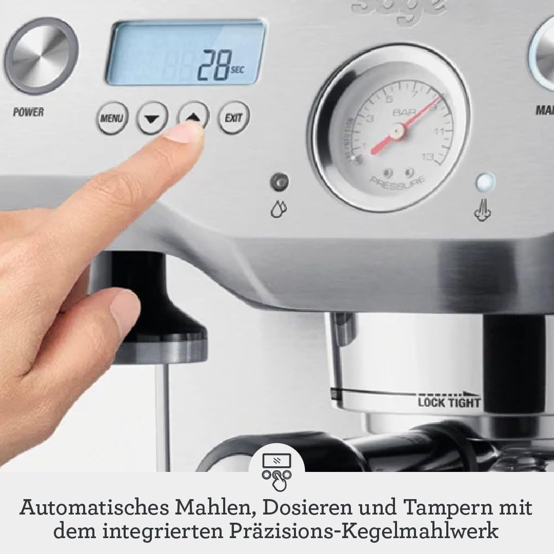 Sage - The Dual Boiler - Kaffeemaschine mit manuellem Milchaufschäumer und Dual-Boiler System - Mit Timer und Temperaturkontrolle - 2200 W, max. 15 Bar, Espresso- & Dampfboiler - Gebürsteter Edelstahl