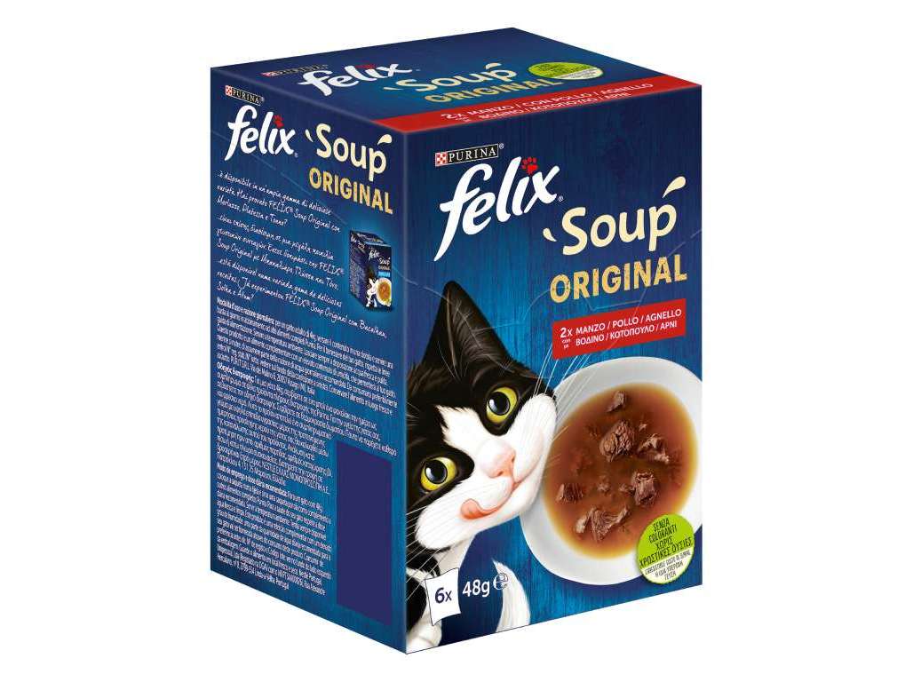 COMIDA HÚMIDA PARA GATO FELIX SOUP CARNES 6X48G