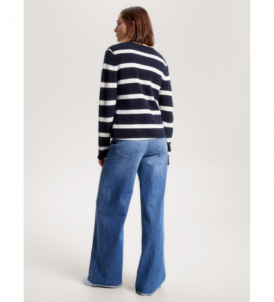 Suéter Tommy Hilfiger azul-marinho de lã com gola redonda
