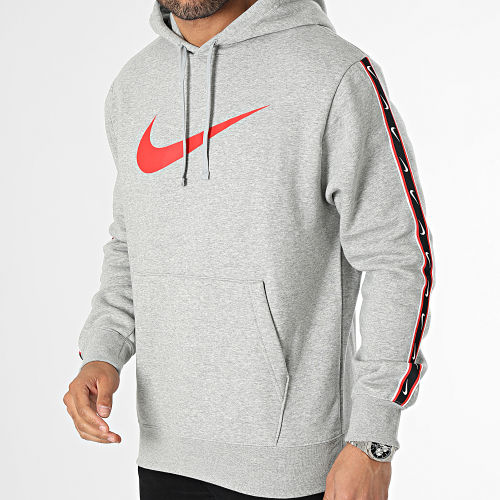 Sweat Capuche A Bandes DX2028 Gris Chiné